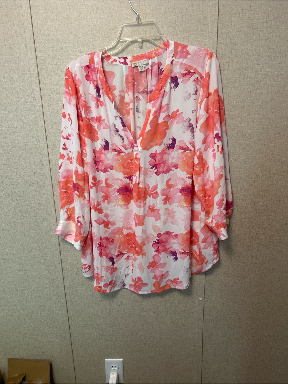 Lila Rose Pink and Coral Floral V-Neck Tunic